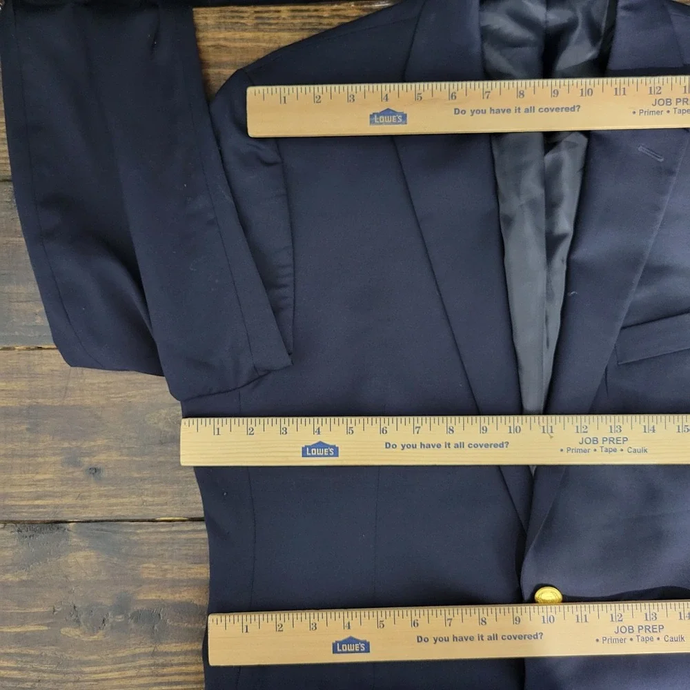 Chaps Men's Sport‎ Coat Blazer Two Golden Button Deep Navy Blue Twill Wool 42R